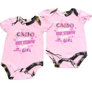 Mossy Oak Pink and Camo One Piece for Infant Twins Girls 3 to 6 Months EUC